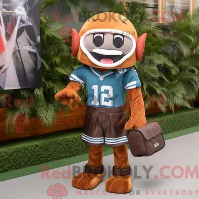 Produktbild von Rust REDBROKOLY American Football Helm Maskottchen Kostüm Charakter gekleidet mit einem Board Shorts und Messenger Taschen