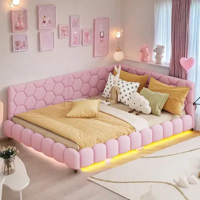 Produktbild von Schlafsofa 140 x 200 cm, 16-farbige Ambientebeleuchtung, USB-Anschluss, rosa