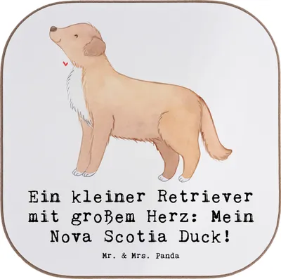 Produktbild von Mr. & Mrs. Panda Untersetzer für Gläser Nova Scotia Duck Herz - Weiß - Geschenk, Hunderassen, Getränkeuntersetzer, Hunderasse, Beschreibung, intelligenter Hund, lebhafter