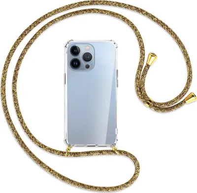 Produktbild von Handykette Backcover-Schutzhülle mit Band (Metall goldfarben) für Apple iPhone 13 Pro - braun+beige