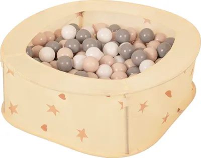 Produktbild von Selonis Bällepool für Kinder mit 100 Bälle 38x38x36 cm - hellbeige:pastellbeige/weiß/grau