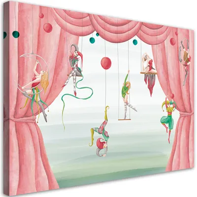 Produktbild von Leinwandbild Zirkusakrobaten 120x80 Feeby Rot bild für die wand bereit zum aufhängen