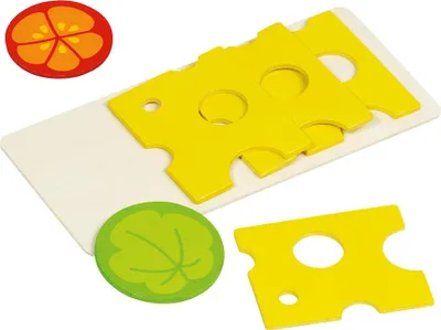 Produktbild von Goki Sliced cheese, 4 slices, 1 lettuce leaf, 1 tomato, Puppenessen, 3 Jahr(e), 60 g