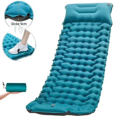Produktbild von Camping Isomatte, Isomatte Aufblasbar, 3.54in Dicke ,Selbstaufblare Schlafmatte für Camping Wandern Strand, wasserdichte & Faltbare, Pfauenblau