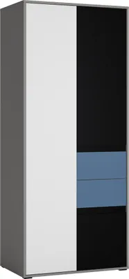 Produktbild von Kleiderschrank Jugendzimmer LIIVA-129 in grau mit schwarz, weiß, blau, B/H/T: ca. 83,7/197/54 cm