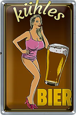 Produktbild von Blechschild Pinup 40x30cm kühles Bier