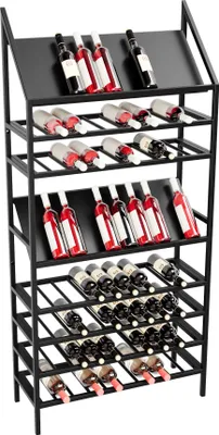 Obrázek produktu pro MetaloPro Stojan na Víno Rioja – Černý Kovový Stojan na 80 Lahví Vína, Robustní Design, Ideální do Kuchyně, Sklepa nebo Baru – 170×80×30cm