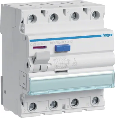 Produktbild von Hager FI-Schalter, 4P, 6kA, 40A, 100mA, Typ G/A-VS, 1 Stk.
