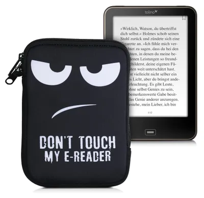 Produktbild von kwmobile Tasche für eReader - Neopren Hülle Schutzhülle Don't touch my E-Reader Weiß Schwarz - 17 x 12 x 2 cm Innenmaße
