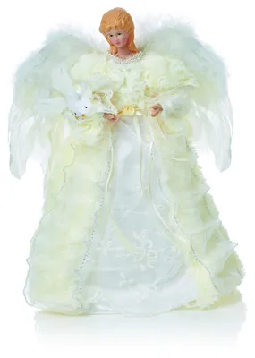 Weihnachtsengel 30 cm mit Federflügeln, weißem Kleid & Taube