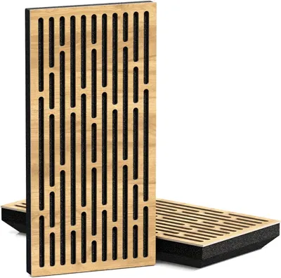 Obrázok produktu pre Balenie 4 kusov – Tenký, zvukovoizolačný akustický panel K1 s difúznou vlastnosťou | 50x25 cm | Reflexia | Hrúbka: 33 mm | Farba: Dub