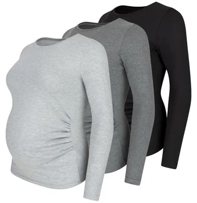 Produktbild von Umstandsshirt Langarm Basic unifarben – Umstandsmode Damen Schwangerschaft, 95 % Baumwolle, Schwarz Dunkelgrau Hellgrau, Gr. XL
