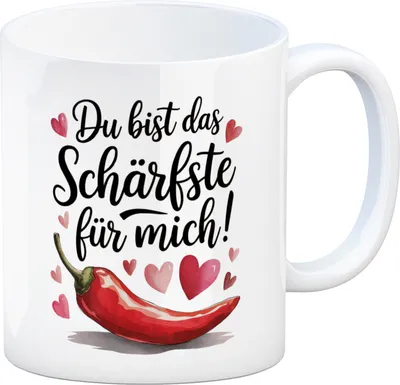 Produktbild von Du bist das Schärfste für mich Rote Chili mit Herzen Kaffeebecher