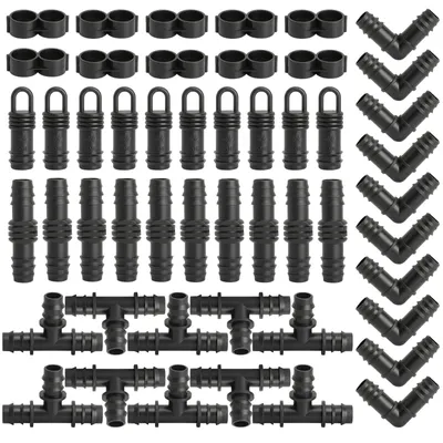 Productafbeelding van 50 stuks slangfittingen, 16 mm, druppelirrigatieset met T-stuk, slangaansluiting, eindstuk, verloopstuk