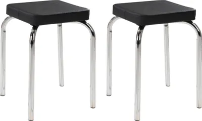 Produktbild von Hocker - 36 x 36 cm - Schwarz - Kunstleder - verchromtes Metallgestell - stapelbar - 2er Set