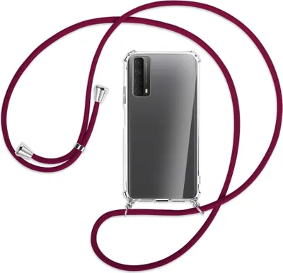 Produktbild von Handykette Backcover-Schutzhülle mit Band (Metall silberfarben) für Huawei P smart 2021 - dunkelrot