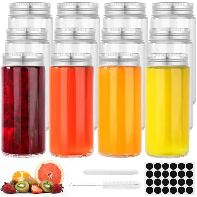 12 Glasflaschen 120 ml mit Deckel, wiederverwendbar, für Saft & Gewürze