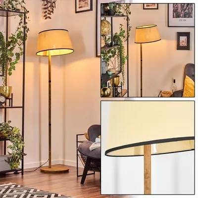 Produktbild von Tamarispa Stehlampe mit Holzfuß und Schirm aus Papiergeflecht