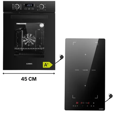 Produktbild von KB ELEMENTS Sparset, Einbauherd Set, Herdset, Induktionskochfeld 2 Kochplatten, Einbaubackofen 60cm, 9 x Funktionen, AQUA CLEAN
