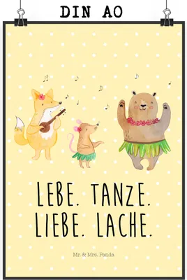 Produktbild von Mr. & Mrs. Panda Bild Waldtiere Aloha DIN A0 - Gelb Pastell - Geschenk, Wandbild, drucke, Lustige Sprüche, Kunstdruck, Musik, Bär, wanddeko, Leben, Plakat, Hase, Igel