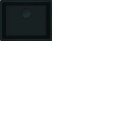A black sink is shown from a top-down perspective against a white background.