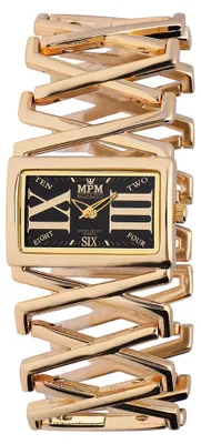 Produktbild von MPM-Quality Damenuhr Metall Gold Zifferblatt Schwarz Armband Gold
