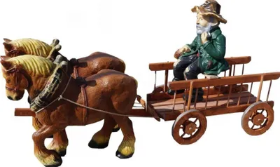 Image de Chevaux design avec chariot Figure Jardin Statue Figure Sculptures Deco Nouveau