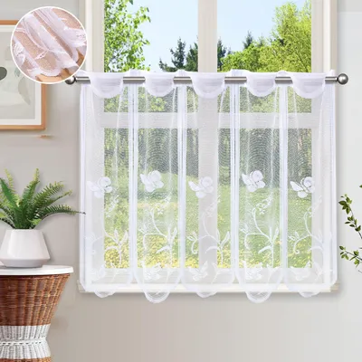 Productafbeelding van Halftransparante Bistrogordijn met Bloemen 60 x 81 cm