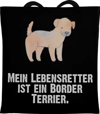 Produktbild von Mr. & Mrs. Panda Jutebeutel Border Terrier Lebensretter - Schwarz - Geschenk, Laptoptasche, canvas tasche, Einkaufstasche, Tote Bag, Beutel