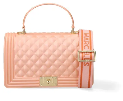 Image de Sac à main en simili cuir vegan, couleur corail, avec surpiqûres et anse signée Marc Ellis