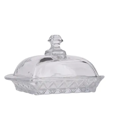 Produktbild von Butterdose aus Glas 17x10x11 cm Butterschale Butterbehälter Dose Behälter Butterglocke mit Deckel