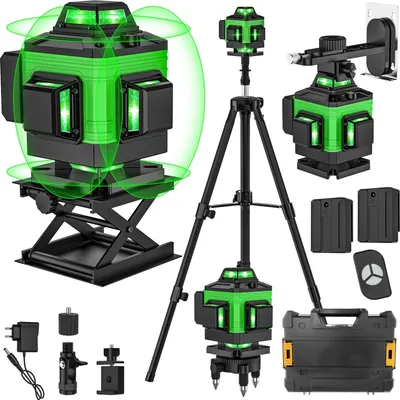 Immagine prodotto di Laser a linee incrociate - 4D 16 linee - Autolivellamento 3° - Verde 505–520 nm - ±3 mm/10 m - 2 batterie ricaricabili - Spina UE - Filettatura per treppiede 1/4-20 (6,35 mm)