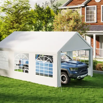 Obrázok produktu pre YARDIN 4MX6M – párty stan z pozinkovaných oceľových rúr, farba: biela, s PE povrchovou úpravou, s vetranými bočnými oknami, ideálny na grilovanie a rôzne podujatia
