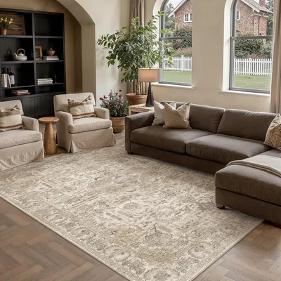 Produktbild von Teppich 16x230 cm, beige, für Wohnzimmer, Vintage Design, maschinenwaschbar, rutschfest