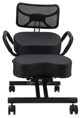 Zdjęcie produktu dla Ergonomiczne, oddychające krzesło pod kolana z regulowaną wysokością, oparciem i skórzaną poduszką