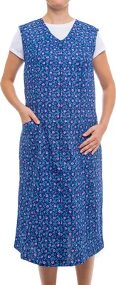 Produktbild von Tobeni Damen Kittelschürze lang mit Reissverschluss und Taschen ohne Arm 100% Baumwolle, Farbe:Design 32, Grösse:50