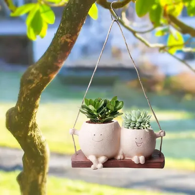 Produktbild von Hängende Blumenampel mit Abflussloch und schwingendem Harzgesicht für Fettpflanzen