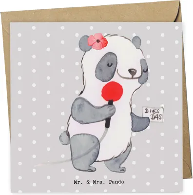 Produktbild von Mr. & Mrs. Panda Deluxe Karte Reporterin Herz - Grau Pastell - Geschenk, anlasskarte, Klappkarte, faltkarte, Glückwunschkarte, Grußkarte, doppelkarte