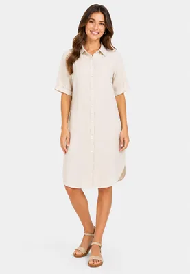 Produktbild von EIGHT 2 NINE Kurzarmkleid Krempelärmel Einfarbig Knopfleiste Modern  Größe: XL