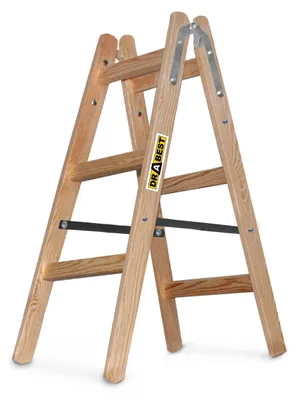 Obrázok produktu pre DRABEST | Rebrík - Séria PRO - Maliarski rebrík - Drevený rebrík - 2 x 3 schody - Obojstranný skladací rebrík - Rebrík do domácnosti - Nosnosť do 150