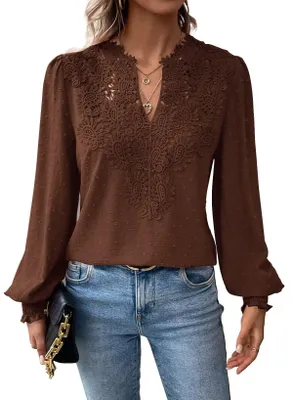 Produktbild von TUUHAW Tunika Damen Große Größen Shirt Langarm Damen Boho Braun 5XL
