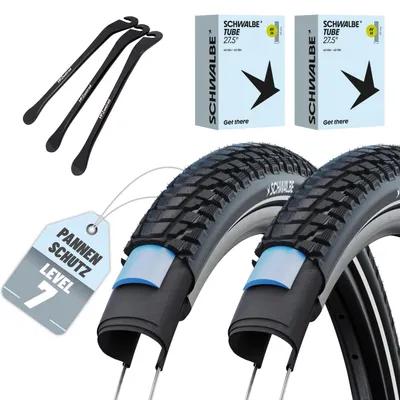 Produktbild von 2er Set Schwalbe Reifen Marathon Plus Tour Schwarz Reflex 27.5 x 2.15 (55-584)" Drahtreifen + 3 MSZweirad Reifenheber