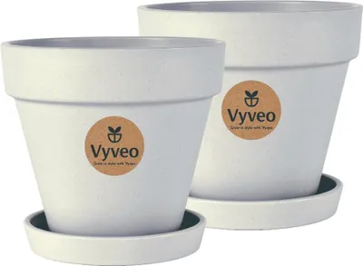 Immagine prodotto di Vyveo - Vaso da fiori Oslo con sottovaso - Set da 2 - Grigio chiaro - 20x18