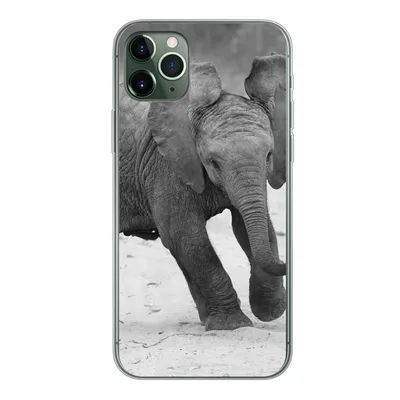 Produktbild von MuchoWow® Handyhülle Schutzhülle Hülle für iPhone 11 Pro Max Elefant - Baby - Tiere - Kröte - Schwarz und weiß Silikon Softcase Handy Hülle - Schutz