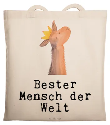 Produktbild von Mr. & Mrs. Panda Tote Bag Lama Bester Mensch der Welt - Transparent - Geschenk, Vorbild, Ehefrau, Geschenkidee, studententasche, Tasche, Uni, Partner, Laptoptasche, Liebe