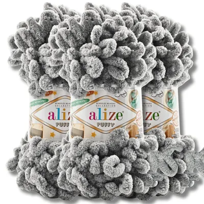 Imagen del producto de Alize 3x 100g, lana esponjosa, color sólido, ideal para crochet y tejido (Gris mármol - 302)