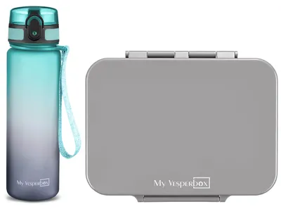 Produktbild von My Vesperbox Bia Brotdosen-Set – Box Grau, Minny Trinkflasche Grau/Blau (750 ml)