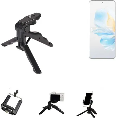 Produktbild von K-S-Trade Stativ Tisch-Ständer Dreibein Handy-Stativ Ständer kompatibel mit Honor 100 Mini-Stativ Smartphone Tripod Handy-Stativ aus Plastik schwarz