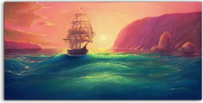 Produktbild von Coloray Acrylbild 100x50  Wandbild Acrylbilder Wellen Schiff Segel bunte Abstrakte