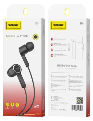 Obrázok produktu pre Foneng Káblové slúchadlá T57 s 3,5 mm konektorom a mikrofónom, dĺžka 1,2 m, čierne